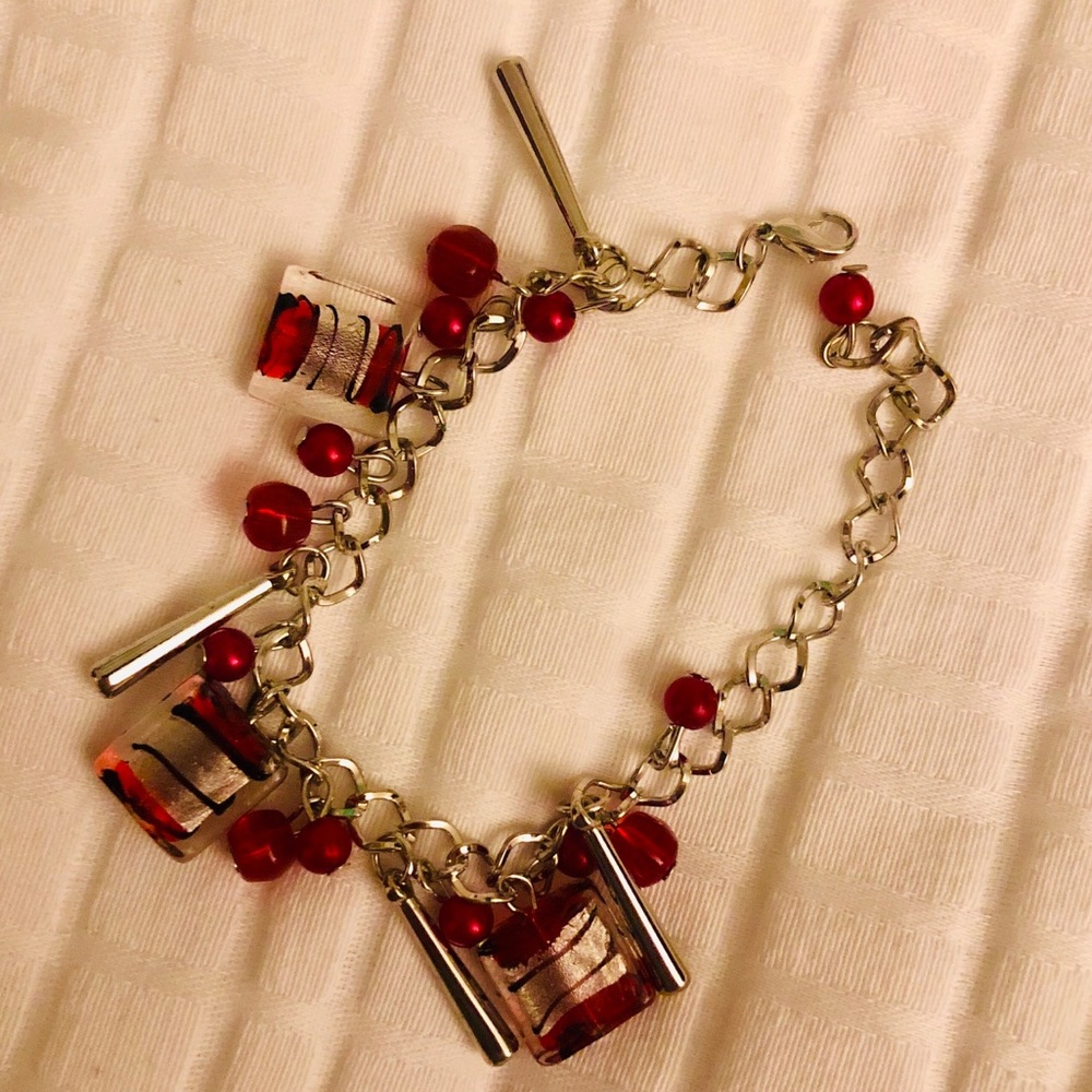 Italian Glass Red Charm Bracelet